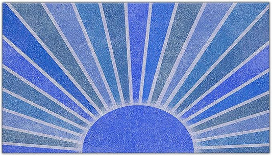 Nogrit Blue Boho Door Mat, Retro Boho Sun Sunshine Doormat Bathmat for Indoor Outdoor Entrance, Mid Century Modern Abstract Welcome Mats for Front Door Outside Porch Entryway, 17x30 Inches