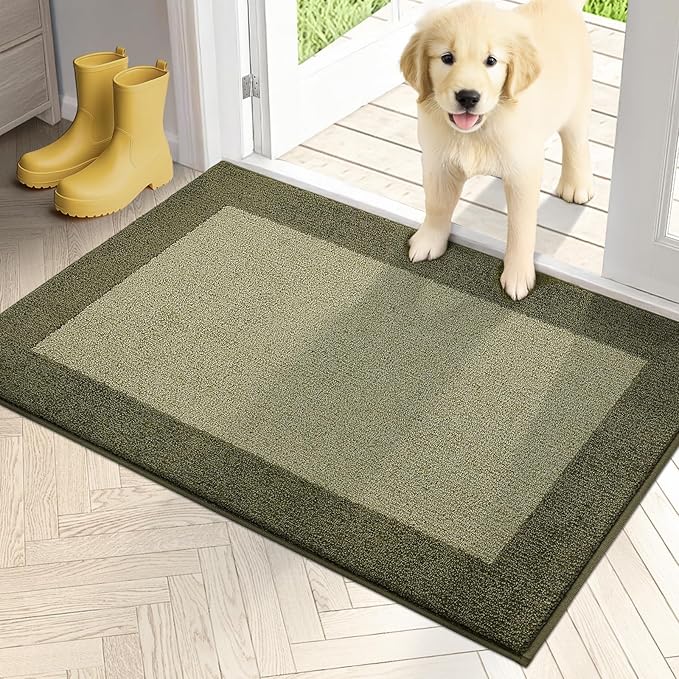 PURRUGS Dirt Trapping Door Mat 24" x 36", Non-Slip/Skid Machine Washable Entryway Rug, Shoes Scraper, Throw Rug, Super Absorbent Area Rug for Muddy Wet Shoes and Paws, Budding Green & Sage Green