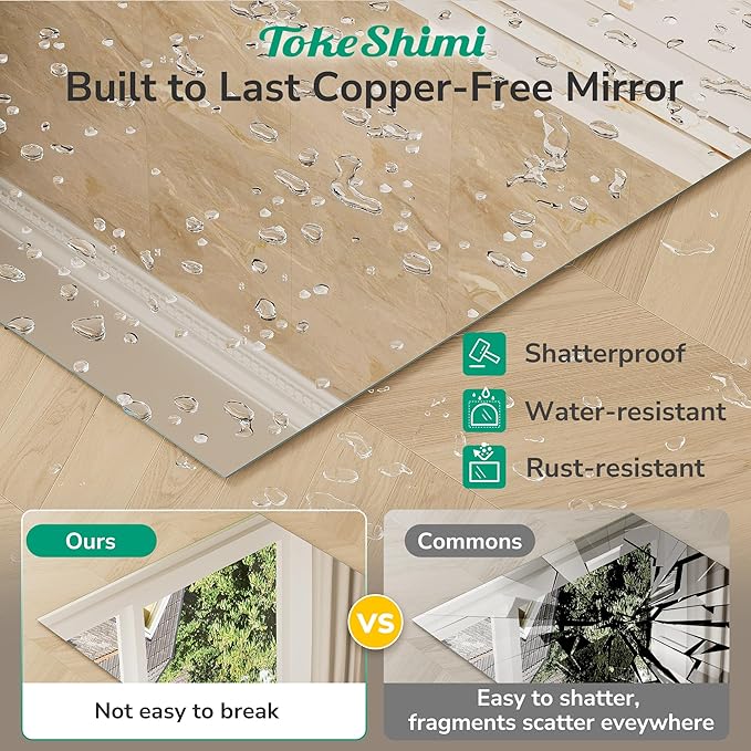 TokeShimi 20x30 Frameless Bathroom Vanity Mirrors for Over Sink, Modern Rectangle Bathroom Mirrors for Wall with Polished Edge Shatterproof Decorative Mirror for Bedroom, Living Room, Entryway