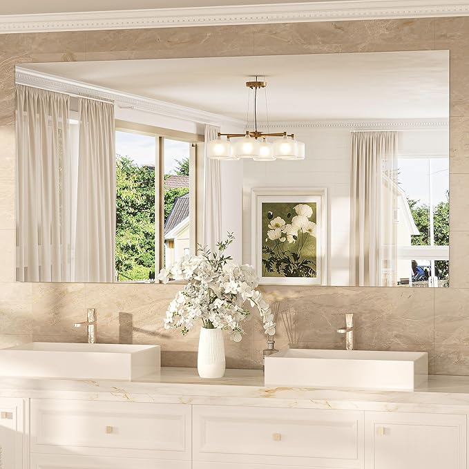 TokeShimi 72x36 Frameless Bathroom Vanity Mirrors for Over Sink, Modern Rectangle Bathroom Mirrors for Wall with Polished Edge Shatterproof Decorative Mirror for Bedroom, Living Room, Entryway