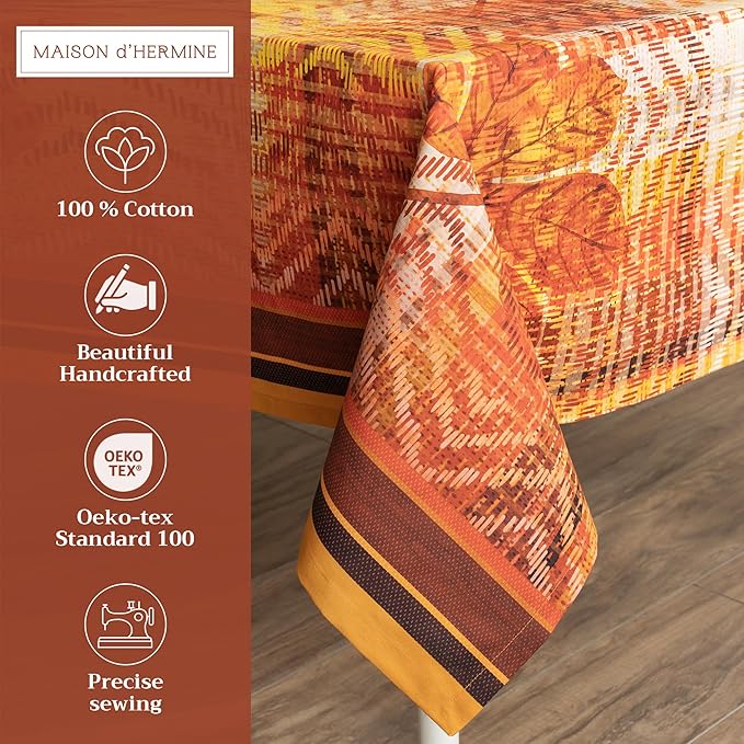 Maison d' Hermine Table Cloth Rectangle Table 100% Cotton 54 x 72 Inches Fall Tablecloth Reusable Everyday Use for Thanksgiving Christmas Decorations Dining Farmhouse Party (Thanksgiving Tartan)