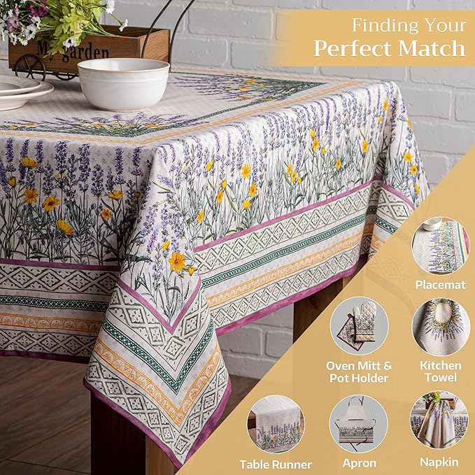 Maison d' Hermine Table Cloth Rectangle Table 100% Cotton 60 x 108 Inches Tablecloth Reusable Decorative for Dining Room, Farmhouse, Home, Party, Festive & Wedding Spring Summer - Fanny Lavender