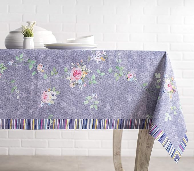Maison d' Hermine Table Cloth Rectangle Table 100% Cotton 60 x 108 Inches Tablecloth for Dining Room, Farmhouse, Home, Party, Festive & Wedding Spring Summer - Sweet Rose Lavender - Country Garden