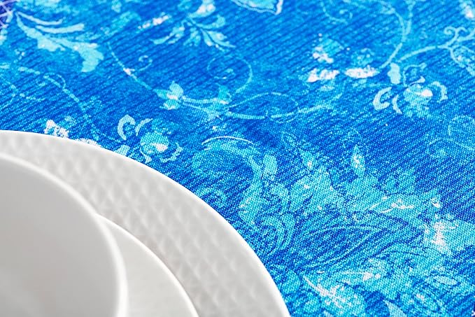 Maison d' Hermine Table Cloth Round Table 100% Cotton 63 Inches Tablecloth Reusable Decorative Everyday Use for Dining Room, Farmhouse, Home, Party, Festive & Wedding Spring Summer - Indigo Love
