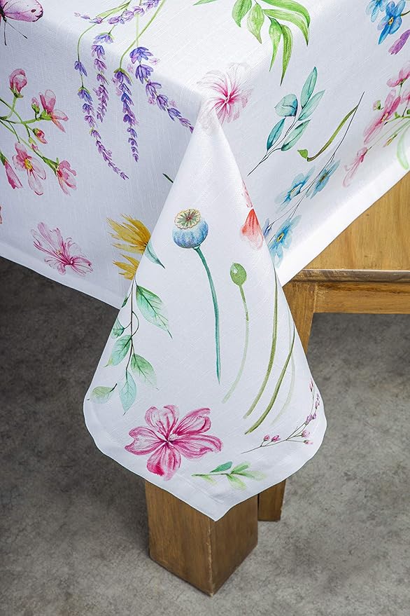 Maison d' Hermine Table Cloth Square Table 100% Cotton 60 x 60 Inches Tablecloth Reusable Decorative Everyday Use for Dining Room, Farmhouse, Home, Party, Festive & Wedding Spring Summer - Just Floral