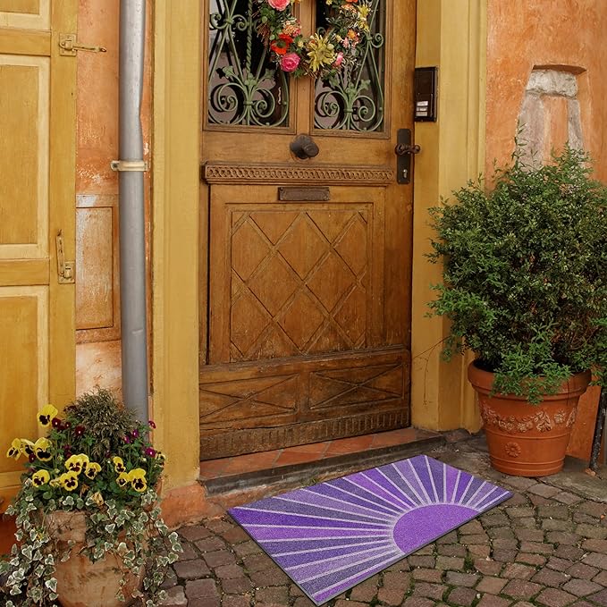 Nogrit Boho Door Mat, Retro Boho Purple Sun Sunshine Doormat Bathmat for Indoor Outdoor Entrance, Mid Century Modern Abstract Welcome Mats for Front Door Outside Porch Entryway, 17x30 Inches
