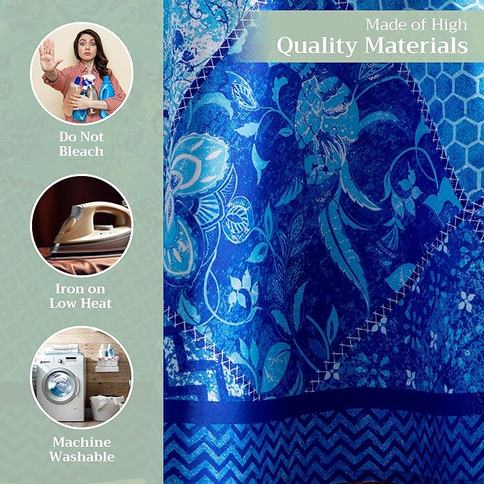 Maison d' Hermine Table Cloth Round Table 100% Cotton 63 Inches Tablecloth Reusable Decorative Everyday Use for Dining Room, Farmhouse, Home, Party, Festive & Wedding Spring Summer - Indigo Love