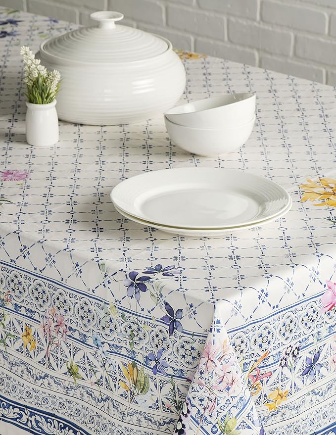 Maison d' Hermine Table Cloth Rectangle Table 100% Cotton 60 x 90 Inches Tablecloth Reusable Decorative Everyday Use for Dining Room, Farmhouse, Home, Party, Festive & Wedding Spring Summer - Faience