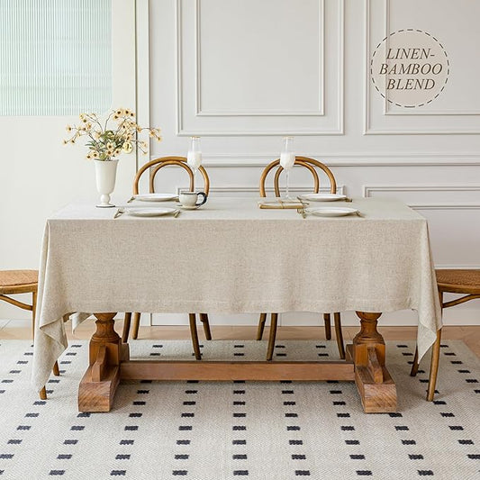 Linen World Linen Blend Tablecloth 60x90 Inch,Linen-Textured Tablecloths for 6ft Rectangle Tables,Soft Cool & Breathable,Machine Washable Table Cloth for Dining,Kitchen,Outdoor,Festival