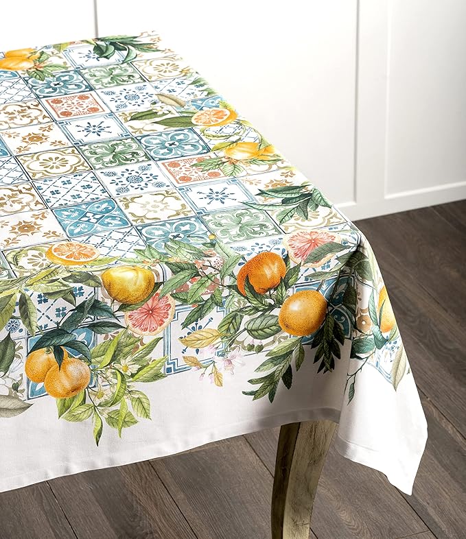Maison d' Hermine Table Cloth Rectangle Table 100% Cotton 60 x 108 Inches Tablecloth Reusable Decorative Everyday Use for Dining Room, Farmhouse, Home, Party, Festive & Wedding Spring Summer - Agrume