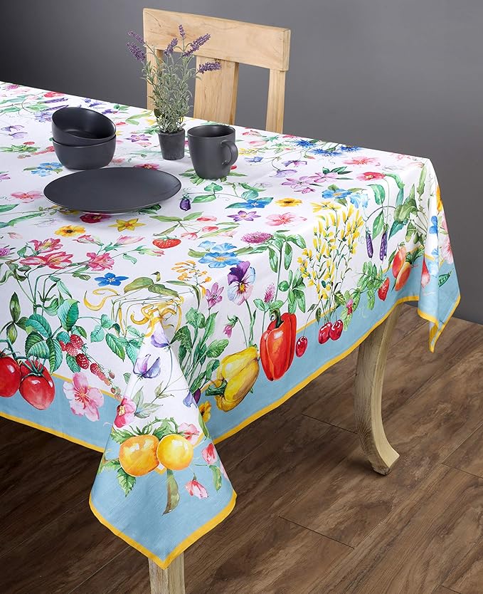 Maison d' Hermine Table Cloth Rectangle Table 100% Cotton 60 x 90 Inches Tablecloth Reusable Decorative Everyday Use for Dining Room, Farmhouse, Home, Party, Festive & Wedding Spring Summer - Giverny