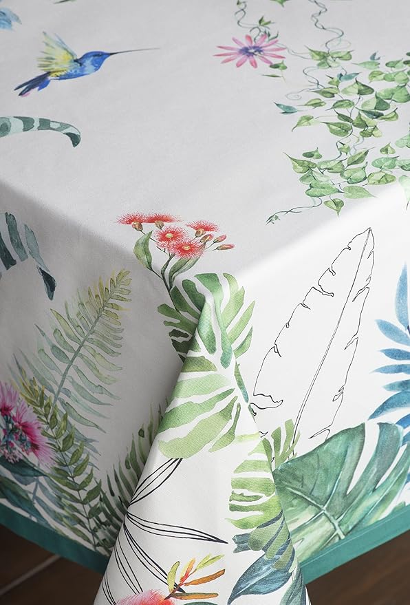 Maison d' Hermine Table Cloth Rectangle Table 100% Cotton 70 x 90 Inches Tablecloth Reusable Decorative Everyday Use for Dining Room, Farmhouse, Home Party, Festive & Wedding Spring Summer - Tropiques