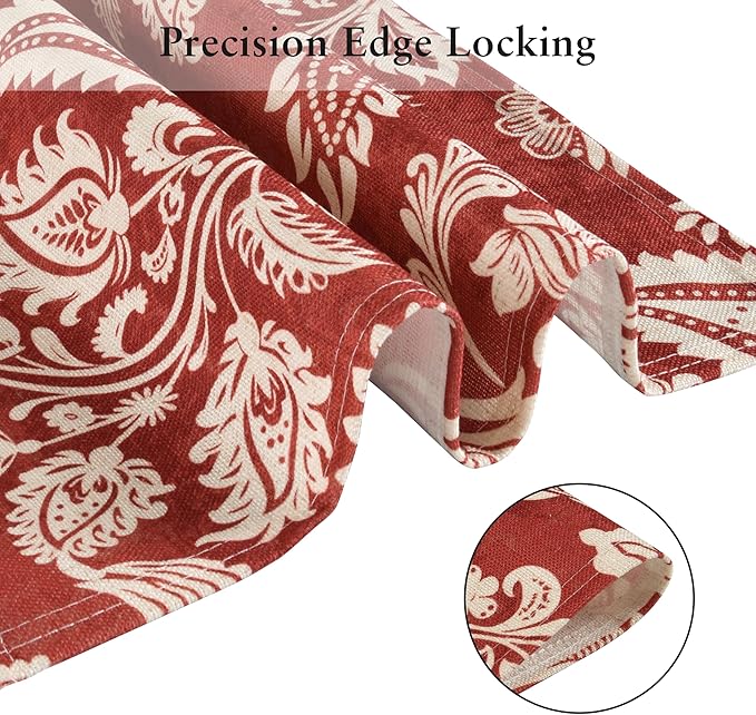 LilyCat Linen Fabric Red Paisley Floral Placemats, Durable Boho Dining Table Mats for Kitchen, Rustic Vintage Washable Place Mats Set of 6, 18’’× 12’’