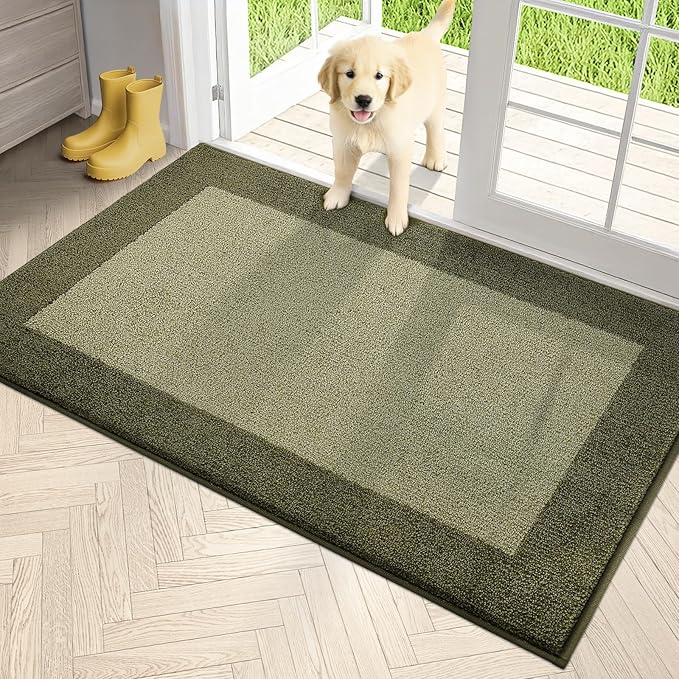 PURRUGS Dirt Trapping Door Mat 34" x 60", Non-Slip/Skid Machine Washable Entryway Rug, Shoes Scraper, Throw Rug, Super Absorbent Area Rug for Muddy Wet Shoes and Paws, Budding Green & Sage Green