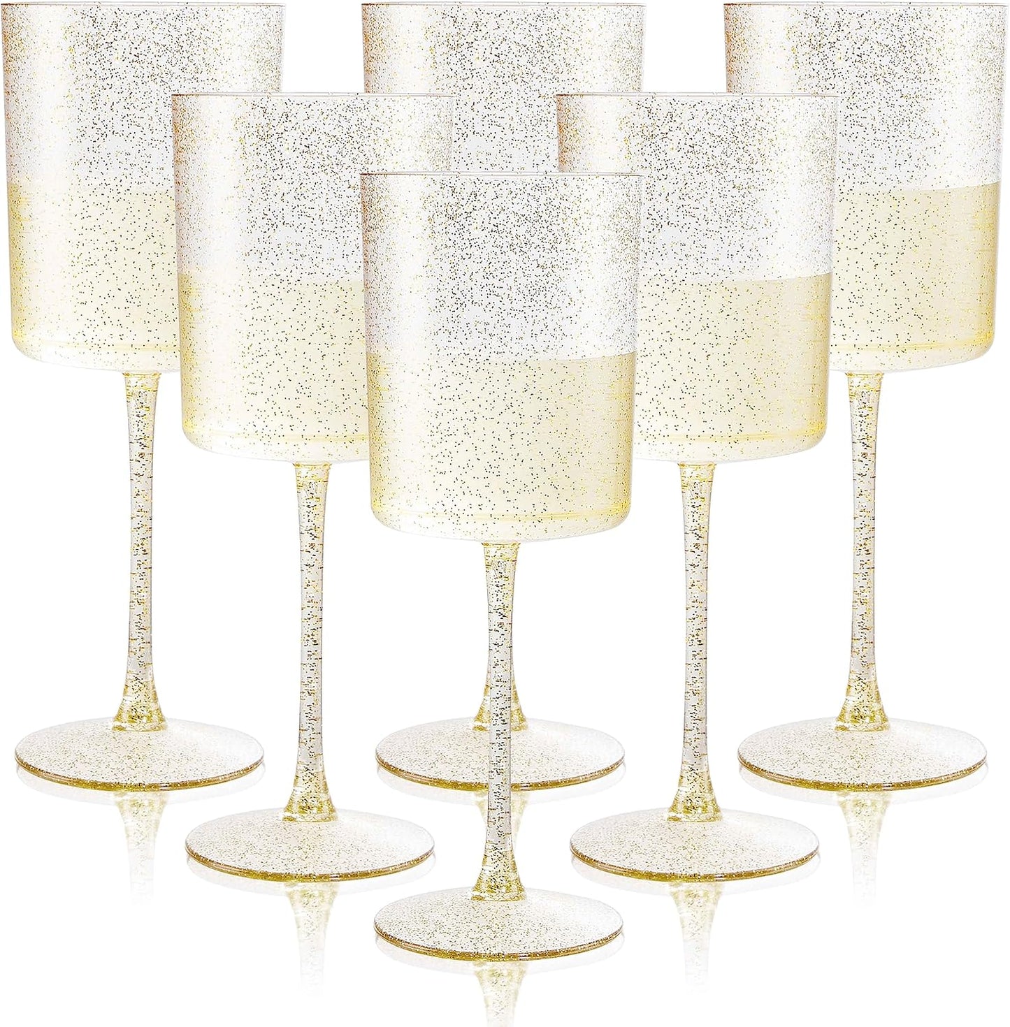 Ciaell 6 Pack Gold Plastic Wine Glasses - 10 Oz Disposable Glasse with Stem - Disposable Wine Glasses Perfect for Parties & Weddings & Poolside & Outdoors & Camping & Thanksgiving