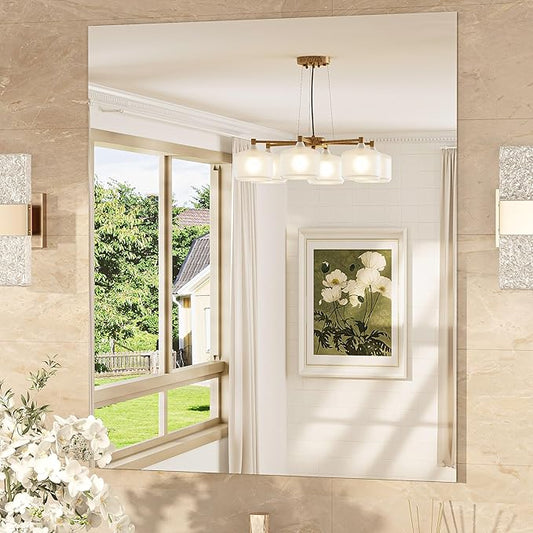 TokeShimi 30x36 Frameless Bathroom Vanity Mirrors for Over Sink, Modern Rectangle Bathroom Mirrors for Wall with Polished Edge Shatterproof Decorative Mirror for Bedroom, Living Room, Entryway