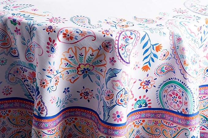 Maison d' Hermine Table Cloth Round Table 100% Cotton 63 Inches Tablecloth Reusable Decorative Everyday Use for Dining Room, Farmhouse, Home, Party, Festive & Wedding Spring Summer - Indian Floral