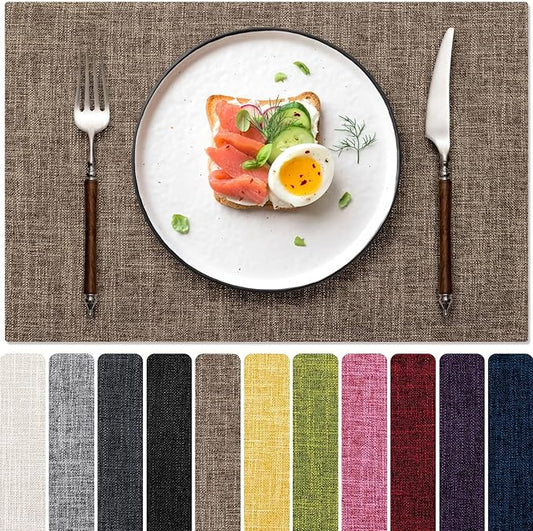 Blue Forest Placemats Set of 6, Dual-Layered Thickened Faux Linen Cloth Place Mats Heat Resistant Machine Washable Wrinkle Free Table Mats Indoor/Outdoor (Burlap)