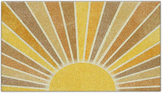 Nogrit Boho Door Mat, Retro Boho Orange Sun Sunshine Doormat Bathmat for Indoor Outdoor Entrance, Mid Century Modern Abstract Welcome Mats for Front Door Outside Porch Entryway, 17x30 Inches