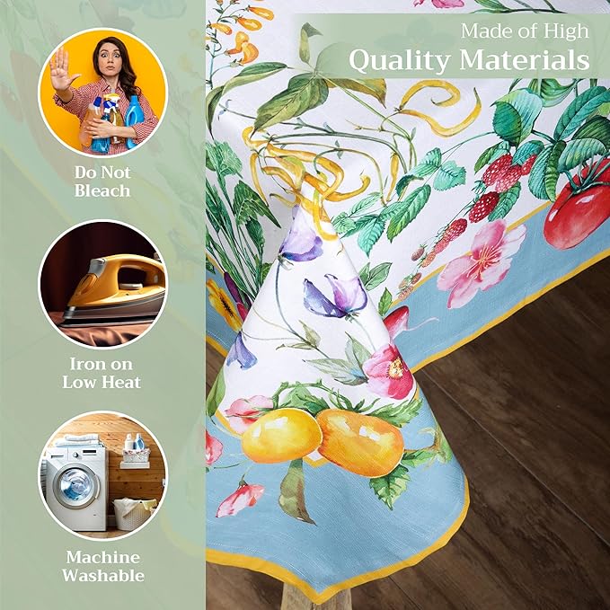 Maison d' Hermine Table Cloth Rectangle Table 100% Cotton 54 x 72 Inches Tablecloth Reusable Decorative Everyday Use for Dining Room, Farmhouse, Home, Party, Festive & Wedding Spring Summer - Giverny