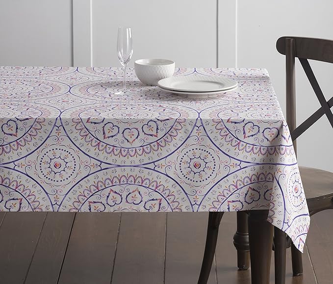 Maison d' Hermine Table Cloth Square Table 100% Cotton 60 x 60 Inches Tablecloth Reusable Decorative Everyday Use for Dining Room, Farmhouse, Home, Party, Festive & Wedding Spring Summer - Mandala