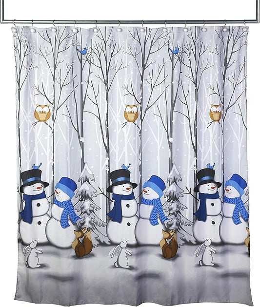 SKL Home Christmas Winter Friends Snowman Shower Curtain, Blue