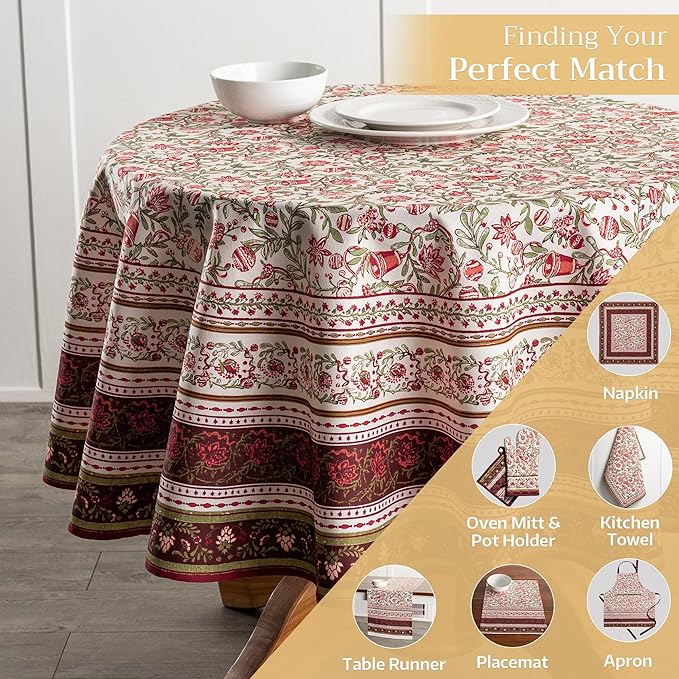 Maison d' Hermine Table Cloth Round Table 100% Cotton 69 Inches Fall Tablecloth Reusable Everyday Use for Thanksgiving Christmas Decorations Dining Farmhouse Party (Reveillon Au Jardin)
