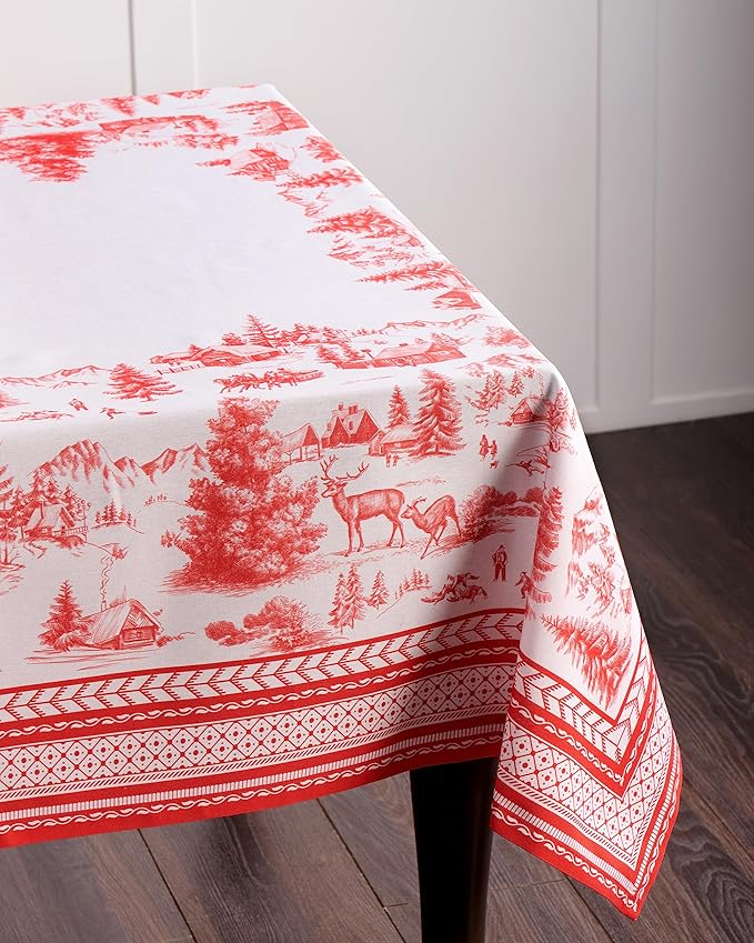 Maison d' Hermine Table Cloth Rectangle Table 100% Cotton 60 x 120 Inches Fall Tablecloth Reusable Everyday Use for Thanksgiving Christmas Decorations Dining Farmhouse Party (Winter Jouy)