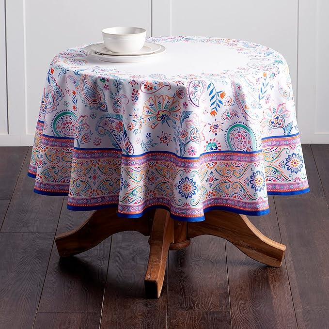 Maison d' Hermine Table Cloth Round Table 100% Cotton 63 Inches Tablecloth Reusable Decorative Everyday Use for Dining Room, Farmhouse, Home, Party, Festive & Wedding Spring Summer - Indian Floral