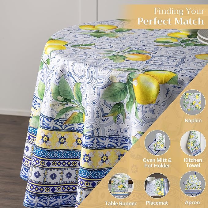 Maison d' Hermine Table Cloth Round Table 100% Cotton 63 Inches Tablecloth Reusable Decorative Everyday Use for Dining Room, Farmhouse, Home, Party, Festive & Wedding Spring Summer - Citrus