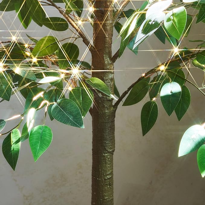 Hairui Artificial Ficus Silk Tree Lights 4FT 140LED Fairy Lights, Faux Plant Tree with Lights for Home Room Spring Summer Decoration Inside