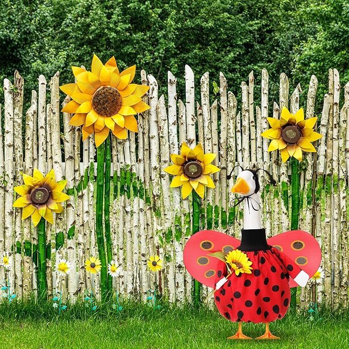 Spring Ladybug Goose Outfit Lawn Porch Goose Clothes with Ladybug Wings Sunflower Goose Outfit for 23" Goose Spring Valentine's Day Outdoor Patio Yard Lawn Art Decoration
