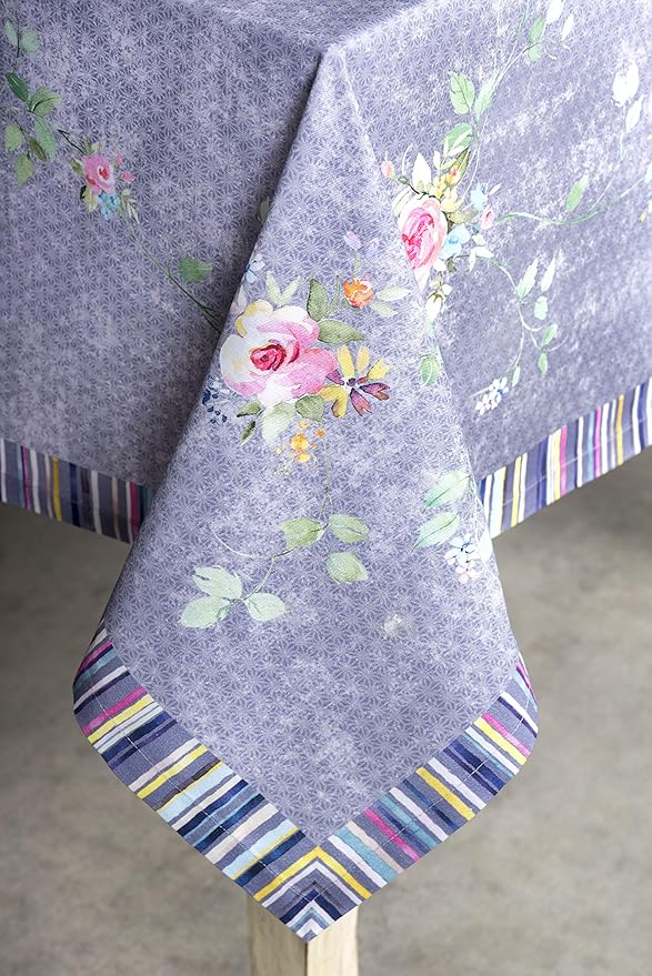 Maison d' Hermine Table Cloth Rectangle Table 100% Cotton 60 x 108 Inches Tablecloth for Dining Room, Farmhouse, Home, Party, Festive & Wedding Spring Summer - Sweet Rose Lavender - Country Garden