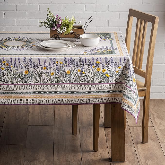 Maison d' Hermine Table Cloth Rectangle Table 100% Cotton 70 x 108 Inches Tablecloth Reusable Decorative for Dining Room, Farmhouse, Home, Party, Festive & Wedding Spring Summer - Fanny Lavender