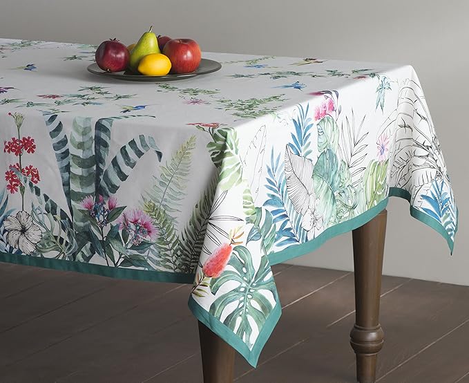 Maison d' Hermine Table Cloth Rectangle Table 100% Cotton 70 x 90 Inches Tablecloth Reusable Decorative Everyday Use for Dining Room, Farmhouse, Home Party, Festive & Wedding Spring Summer - Tropiques