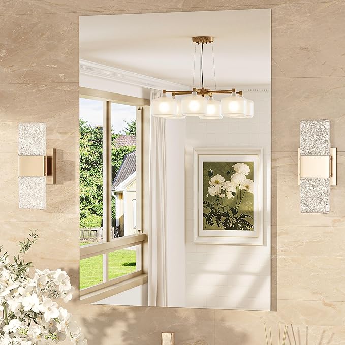 TokeShimi 24x36 Frameless Bathroom Vanity Mirrors for Over Sink, Modern Rectangle Bathroom Mirrors for Wall with Polished Edge Shatterproof Decorative Mirror for Bedroom, Living Room, Entryway