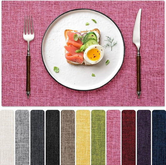 Blue Forest Placemats Set of 8, Dual-Layered Thickened Faux Linen Cloth Place Mats Heat Resistant Machine Washable Wrinkle Free Table Mats Indoor/Outdoor (Hot Pink)