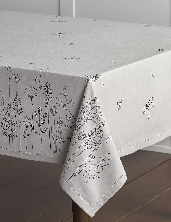 Maison d' Hermine Table Cloth Rectangle Table 100% Cotton 60 x 90 Inches Tablecloth Reusable Decorative Everyday Use for Dining Room, Farmhouse, Home, Party, Festive & Wedding Spring Summer - Flore