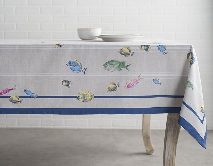 Maison d' Hermine Table Cloth Rectangle Table 100% Cotton 60 x 120 Inches Tablecloth Reusable Decorative Everyday Use for Dining Room, Farmhouse, Home, Party, Festive & Wedding Spring Summer - Poisson