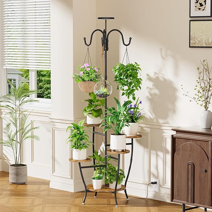 Plant Stand Indoor with Grow Light - 72" Tall Plant Shelf Indoor, 5 Tiered Corner Plant Stands for Indoor Plants, Hanging Plant Holder Flower Display Shelves for Living Room, Balcony Decor