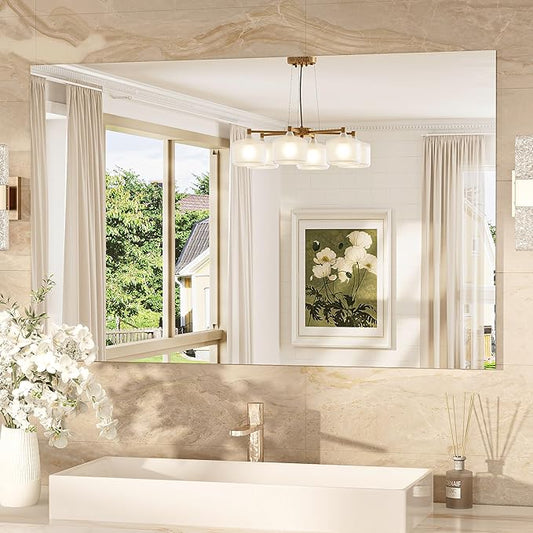 TokeShimi 48x30 Frameless Bathroom Vanity Mirrors for Over Sink, Modern Rectangle Bathroom Mirrors for Wall with Polished Edge Shatterproof Decorative Mirror for Bedroom, Living Room, Entryway