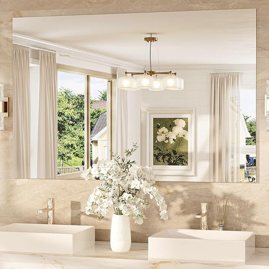 TokeShimi 55x36 Frameless Bathroom Vanity Mirrors for Over Sink, Modern Rectangle Bathroom Mirrors for Wall with Polished Edge Shatterproof Decorative Mirror for Bedroom, Living Room, Entryway