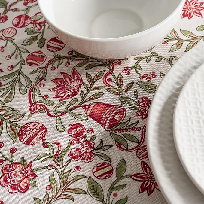 Maison d' Hermine Table Cloth Rectangle Table 100% Cotton 70 x 120 Inches Fall Tablecloth Reusable Everyday Use for Thanksgiving Christmas Decorations Dining Farmhouse Party (Reveillon Au Jardin)