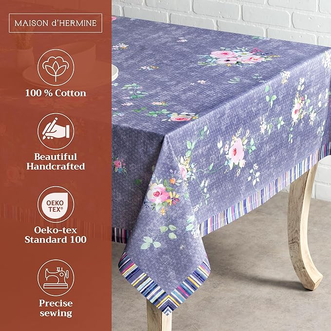 Maison d' Hermine Table Cloth Rectangle Table 100% Cotton 60 x 108 Inches Tablecloth for Dining Room, Farmhouse, Home, Party, Festive & Wedding Spring Summer - Sweet Rose Lavender - Country Garden