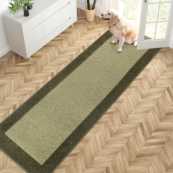 PURRUGS Dirt Trapping Door Mat 24" x 84", Non-Slip/Skid Machine Washable Entryway Rug, Shoes Scraper, Throw Rug, Super Absorbent Area Rug for Muddy Wet Shoes and Paws, Budding Green & Sage Green