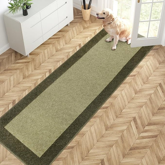 PURRUGS Dirt Trapping Door Mat 24" x 84", Non-Slip/Skid Machine Washable Entryway Rug, Shoes Scraper, Throw Rug, Super Absorbent Area Rug for Muddy Wet Shoes and Paws, Budding Green & Sage Green