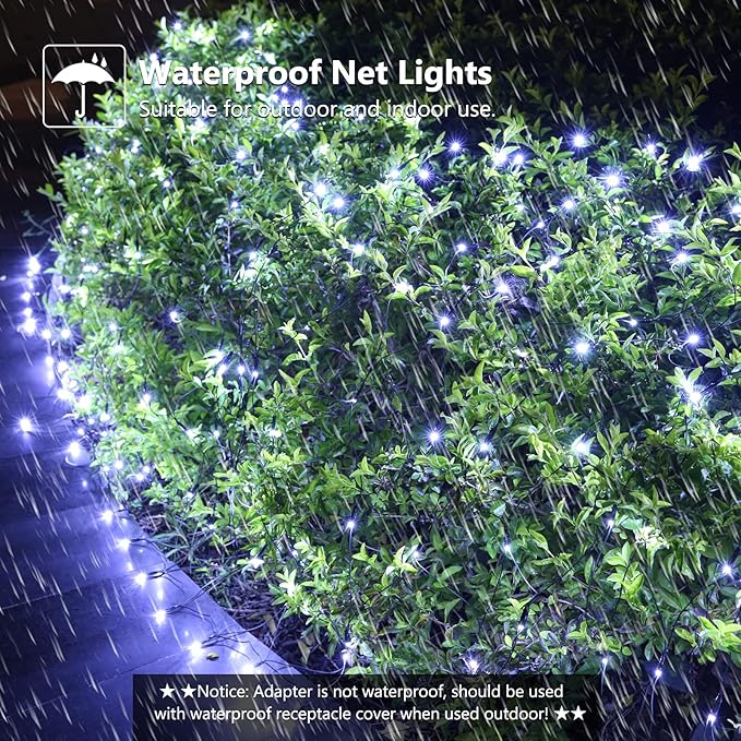 LYHOPE 12ft x 5ft 360 LED Christmas Net Lights, 8 Modes Low Voltage Green Wire Mesh Christmas Decorations Lights for Xmas Trees, Bushes, Wedding, Garden, Outdoor, Indoor Decor (Clear White)