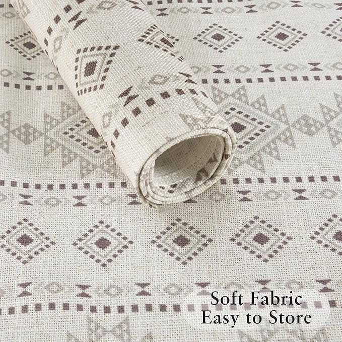 LilyCat Linen Fabric Geometric Stripes Placemats, Durable Boho Dining Table Mats for Kitchen, Rustic Vintage Washable Place Mats Set of 4, 18’’× 12’’