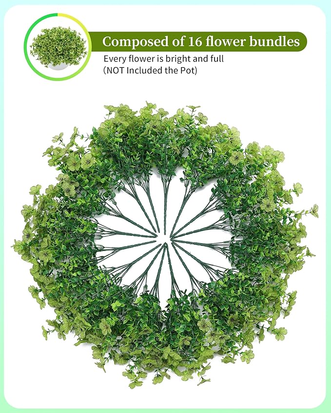 JAKY-Global Faux Artificial Plants Outdoor Flowers Spring Summer Decor 16 Bundles Fake Eucalyptus Silk Daisy UV Resistant Realistic for Outside Planters,Front Porch,Patio,Yard Pot Decoration