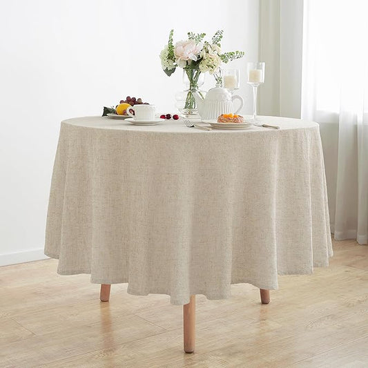 Linen World Round Linen Blend Tablecloth 90" Inch,Linen Loook Soft Cool & Breathable,Machine Washable Natural Table Cloth for Dining,Kitchen,Outdoor,Decorative Thanksgiving Christmas